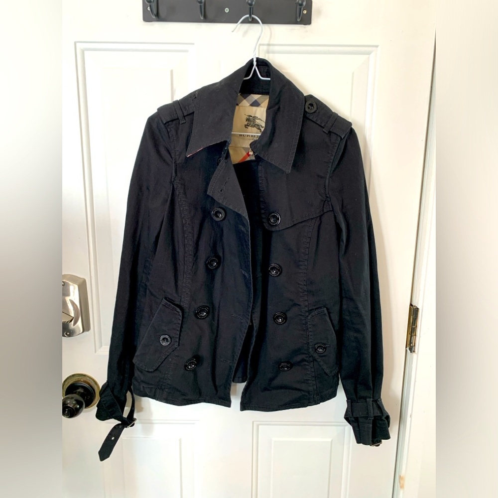 Black Burberry Trench Military Style Cotton Coat